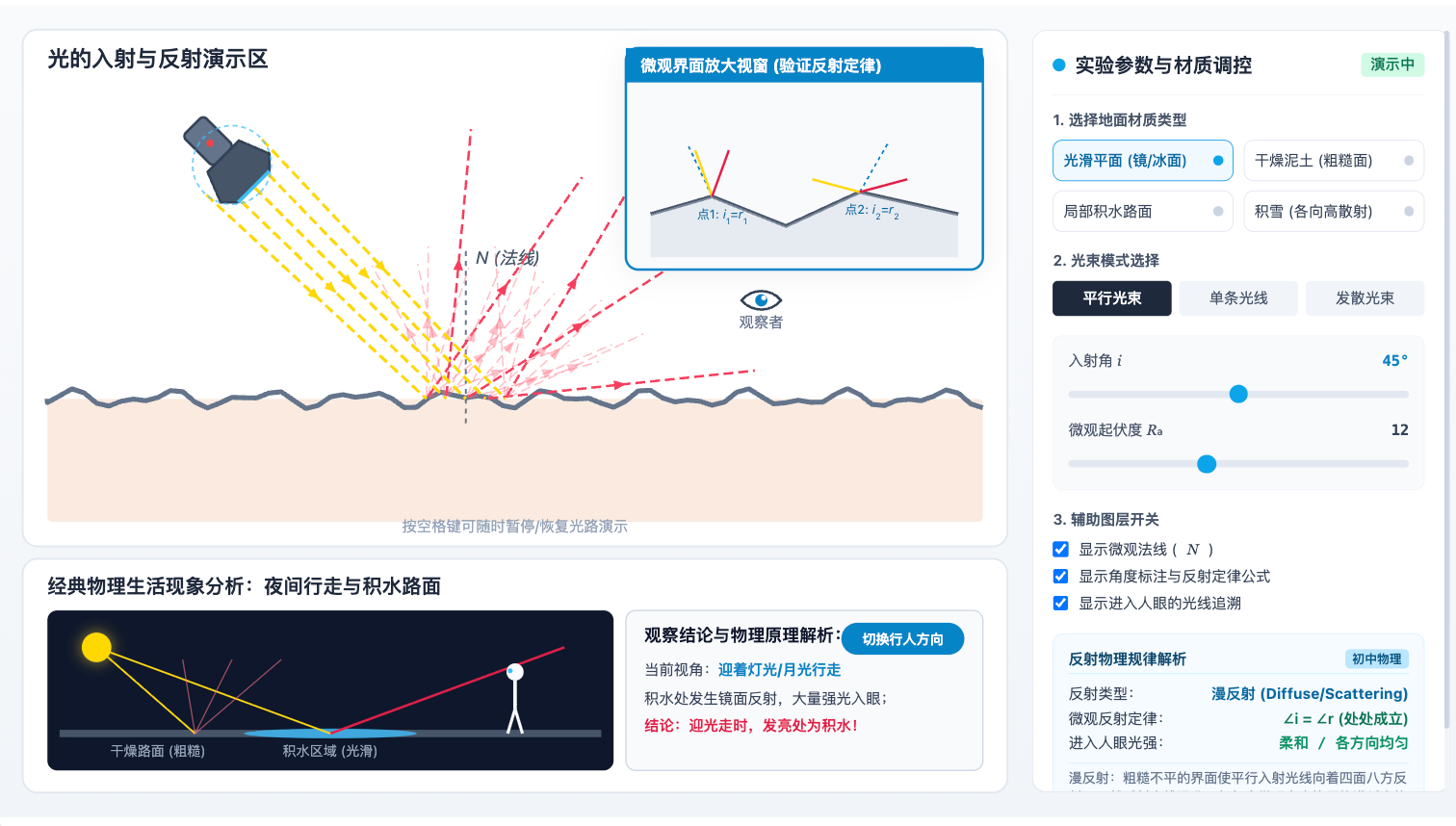光的散射与不同材质地面的反射
