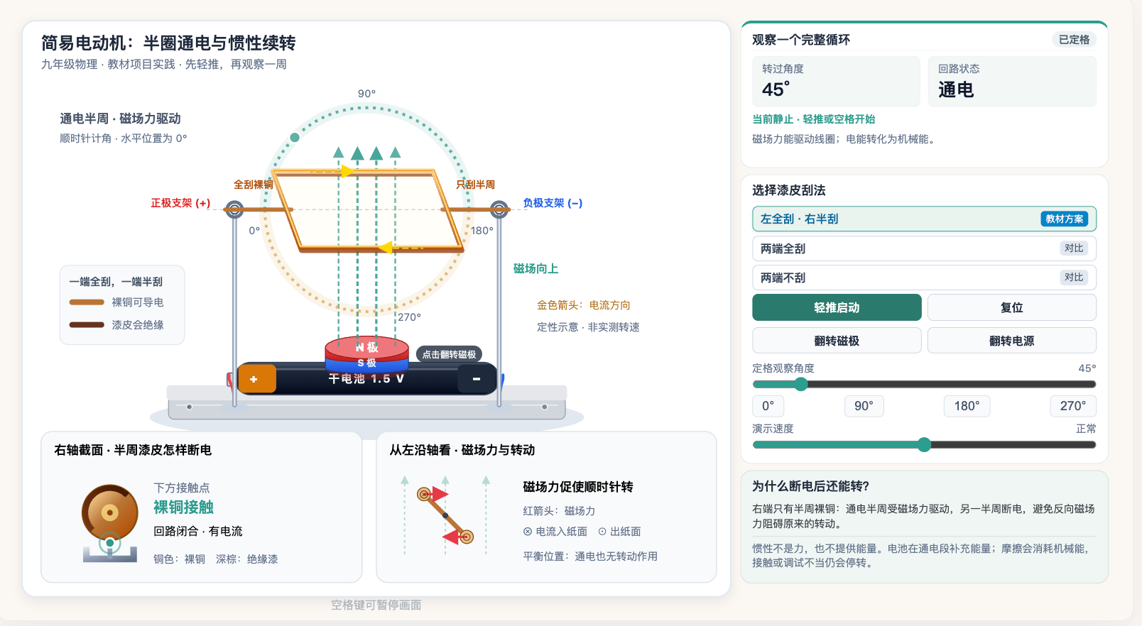 简易电动机半圈通电与惯性续转