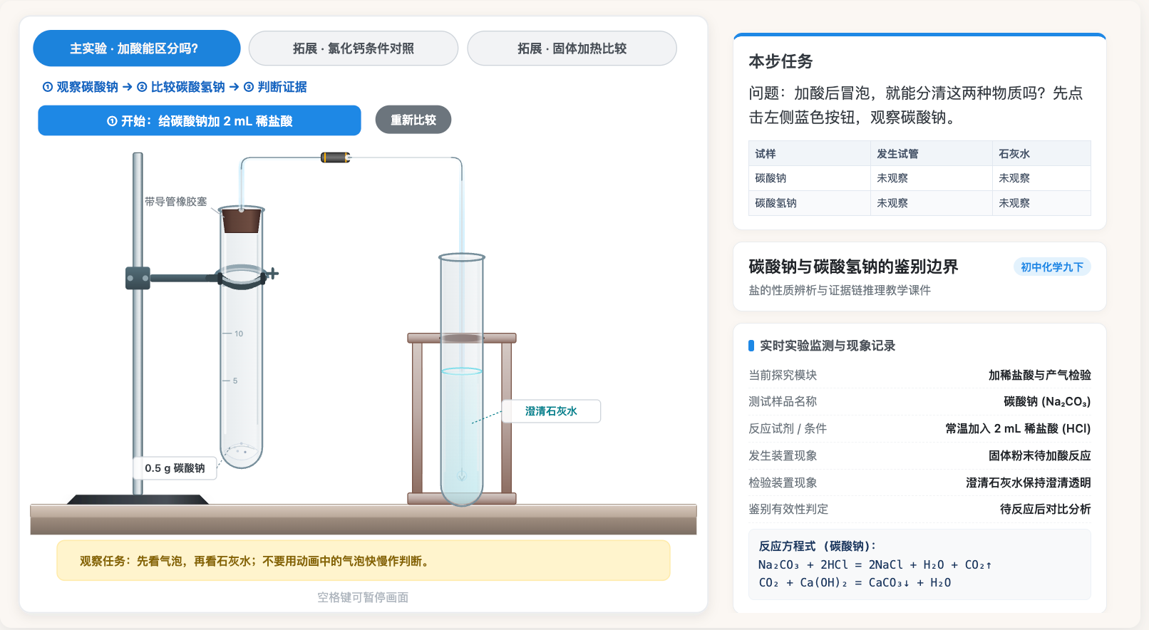 碳酸钠与碳酸氢钠的鉴别边界