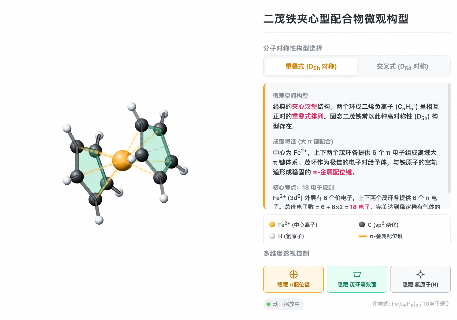 二茂铁夹心型配合物微观构型