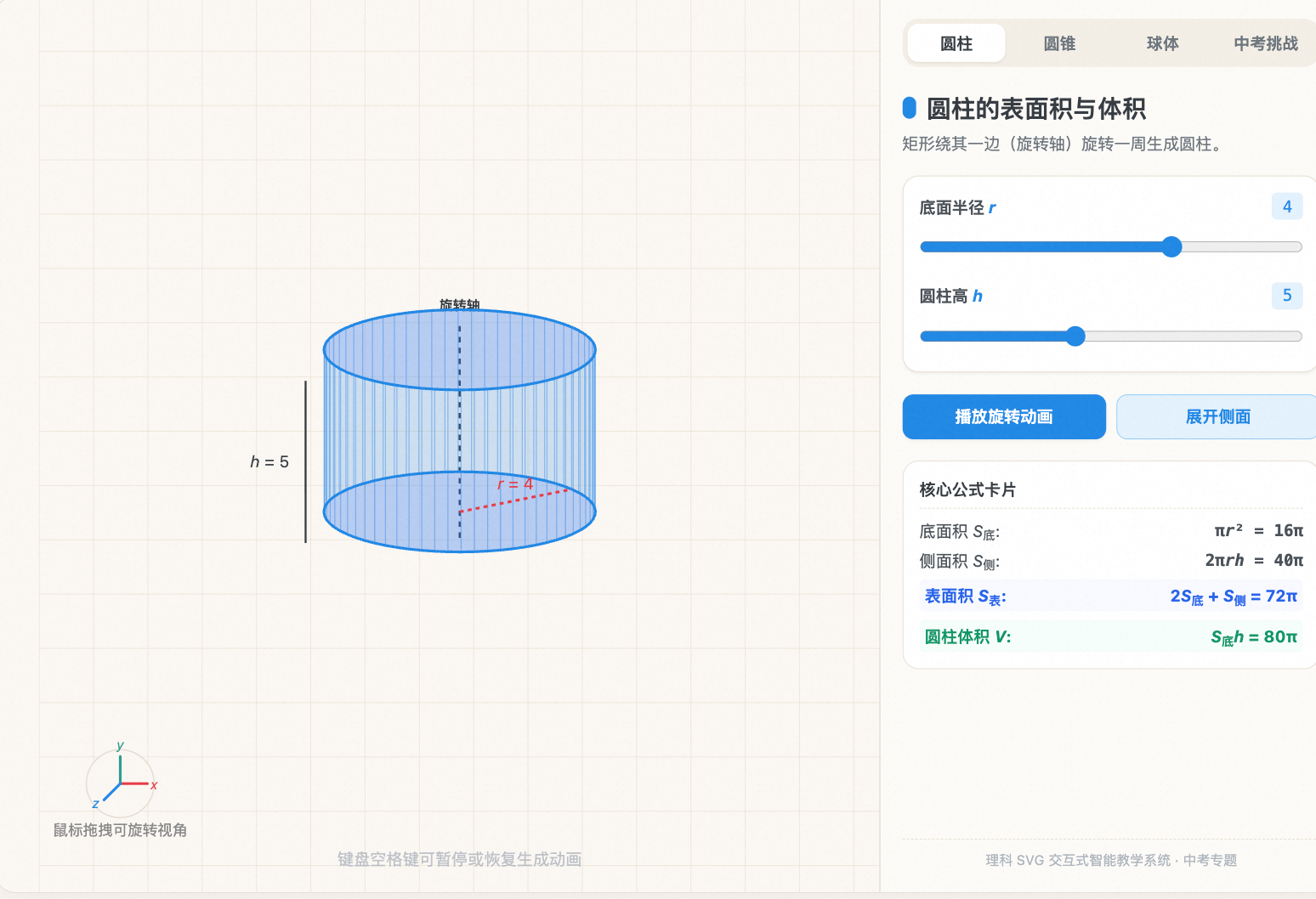 旋转体表面积与体积三维