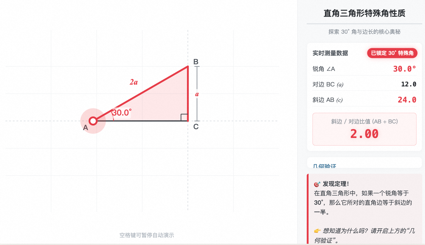 直角三角形中 30° 角的性质探索