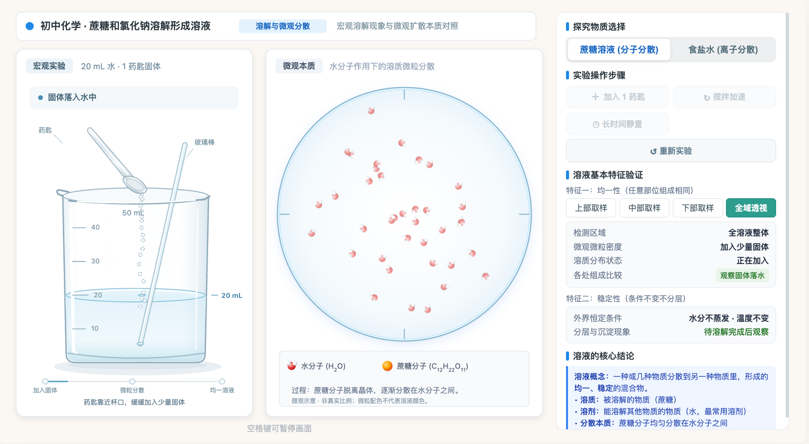 蔗糖和氯化钠溶解形成溶液