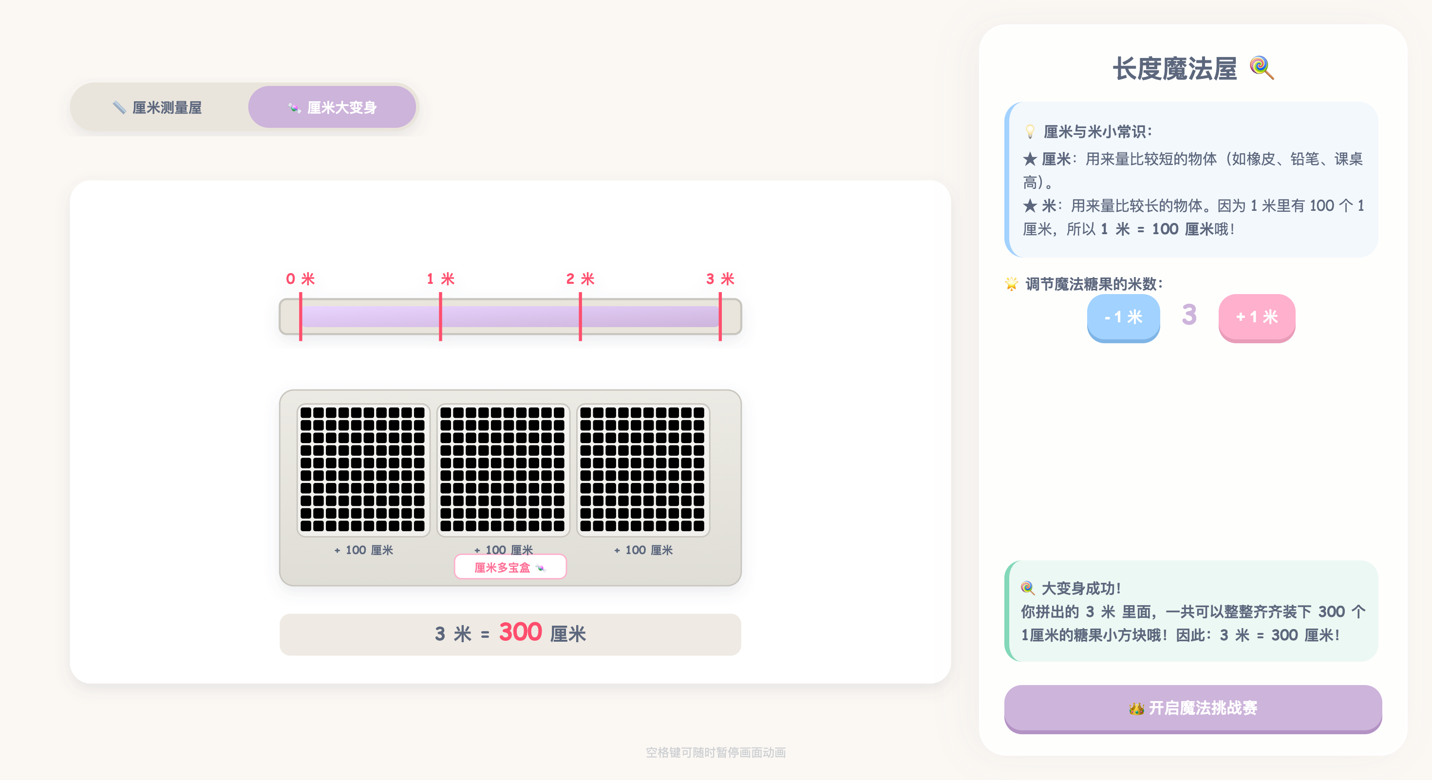 长度单位厘米与米可视化探索