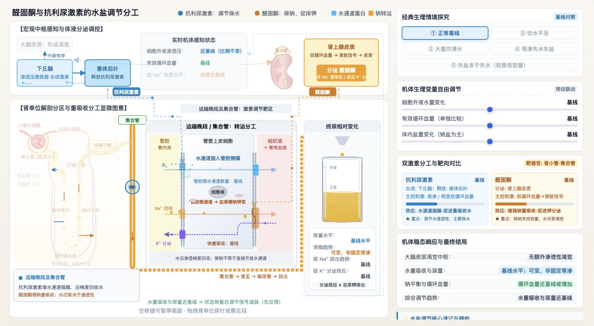 醛固酮与抗利尿激素的水盐调节分工