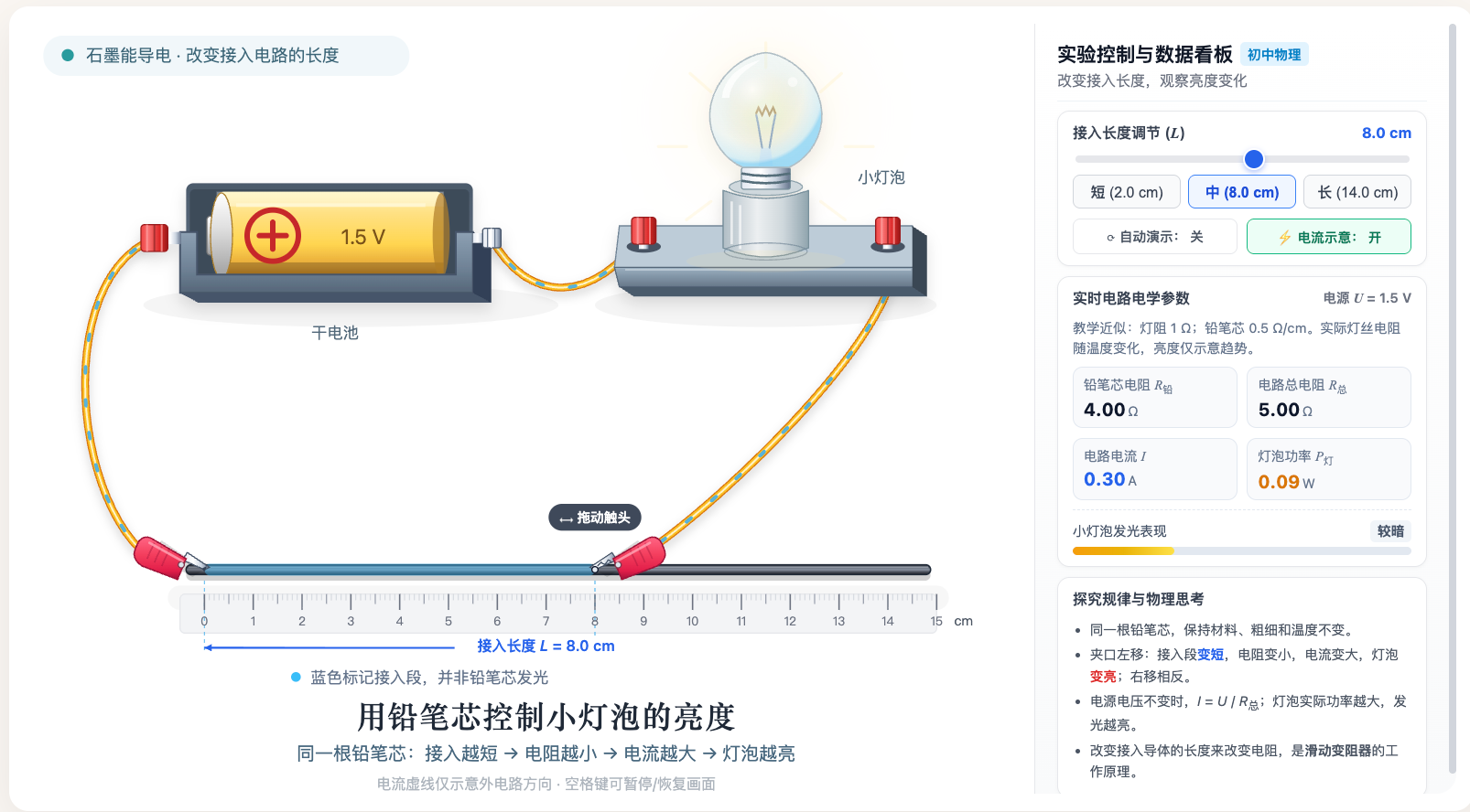 用铅笔芯控制小灯泡的亮度