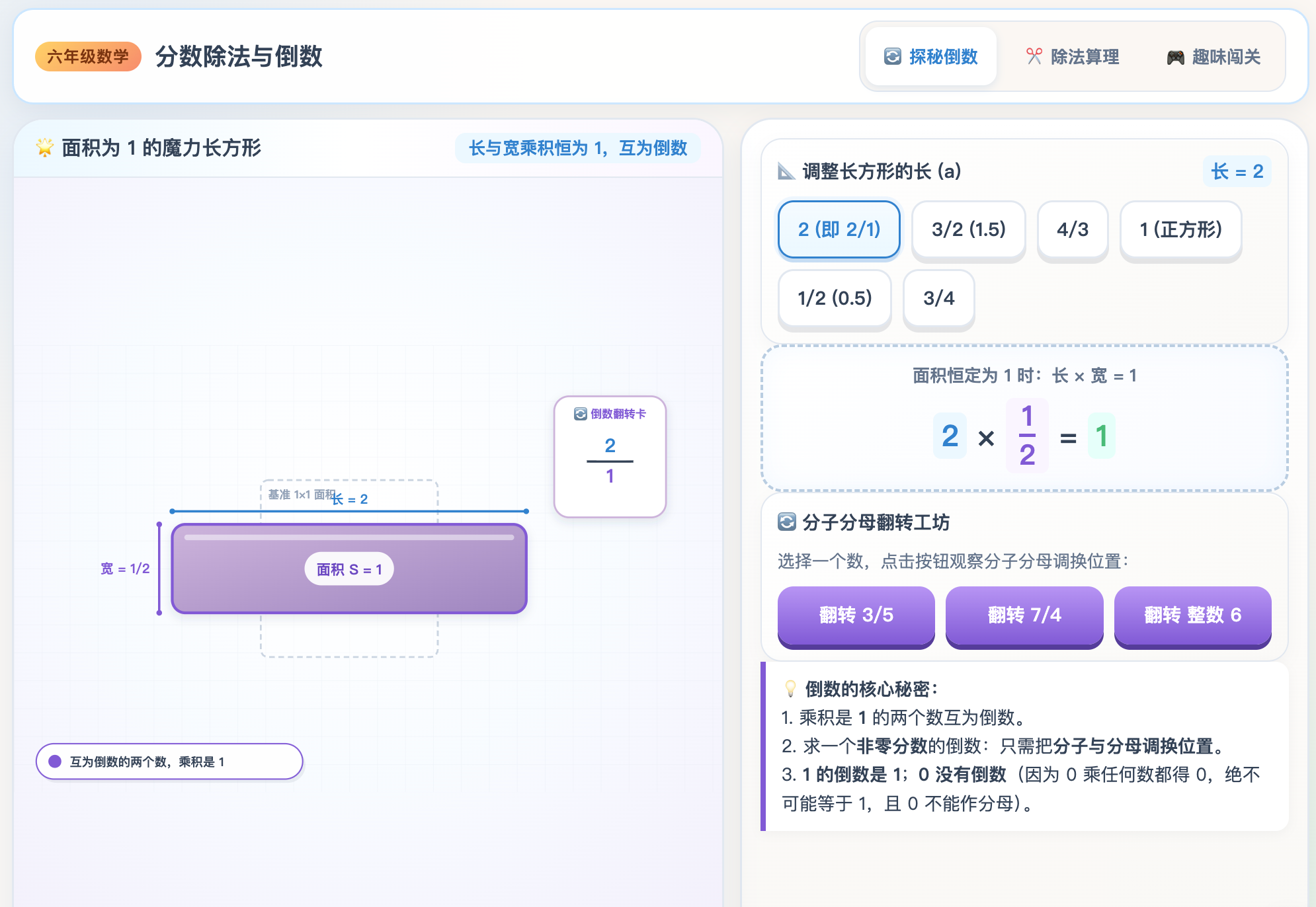 分数除法与倒数互动可视化