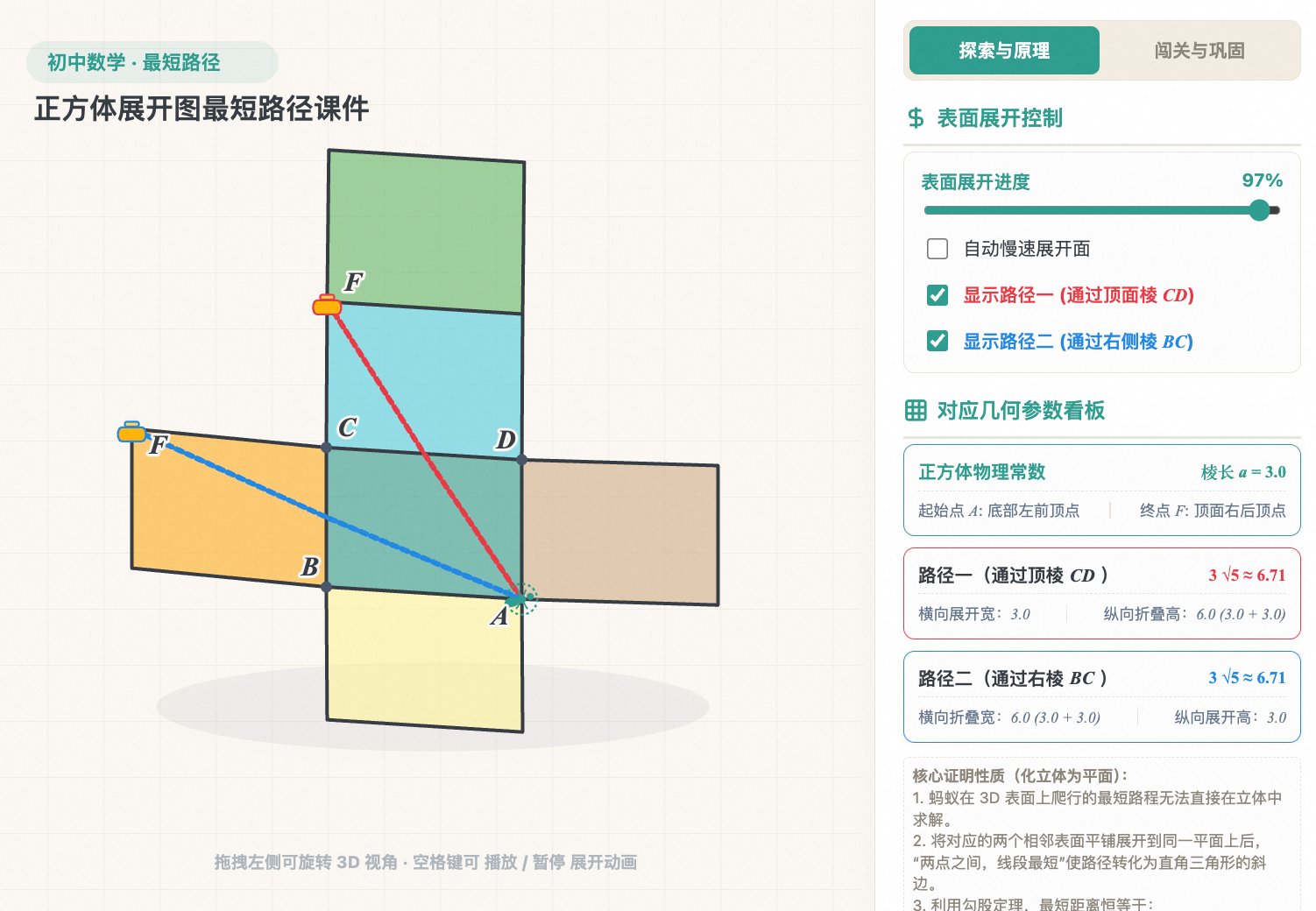 正方体展开图最短路径