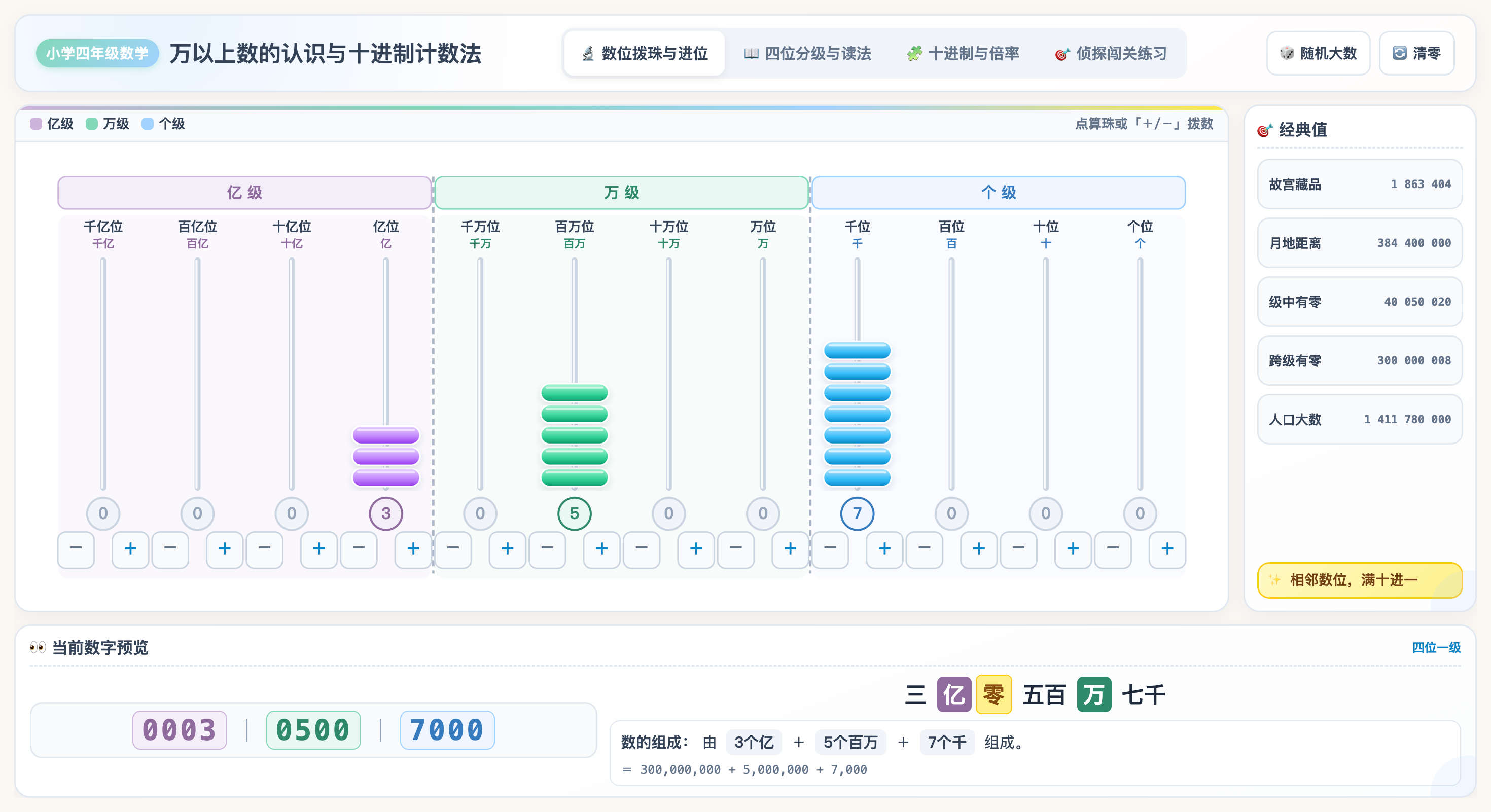 万以上数的认识与十进制计数法互动演示