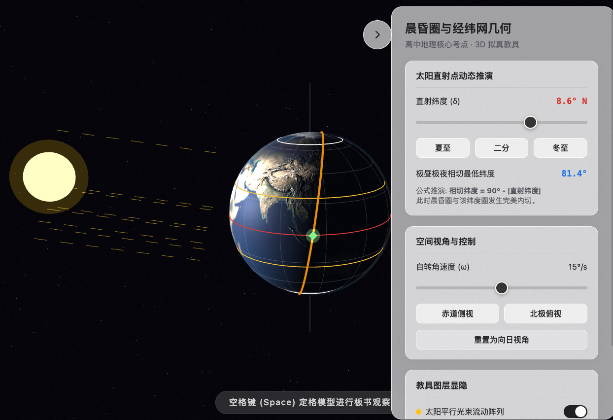 晨昏线与经纬网交点高拟真模型