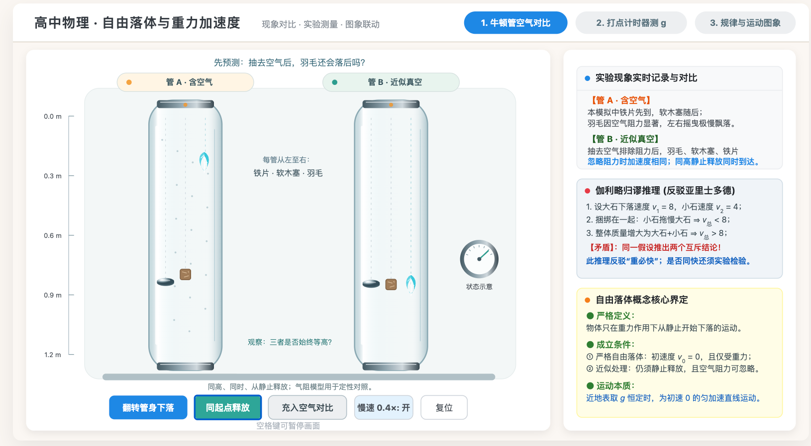 自由落体、牛顿管与重力加速度测量
