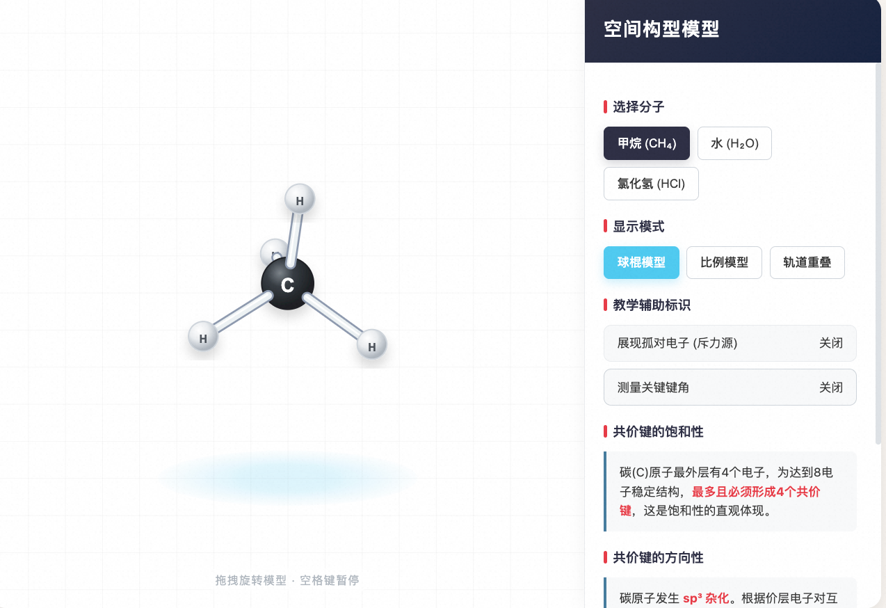 共价键:方向性与饱和性空间模型