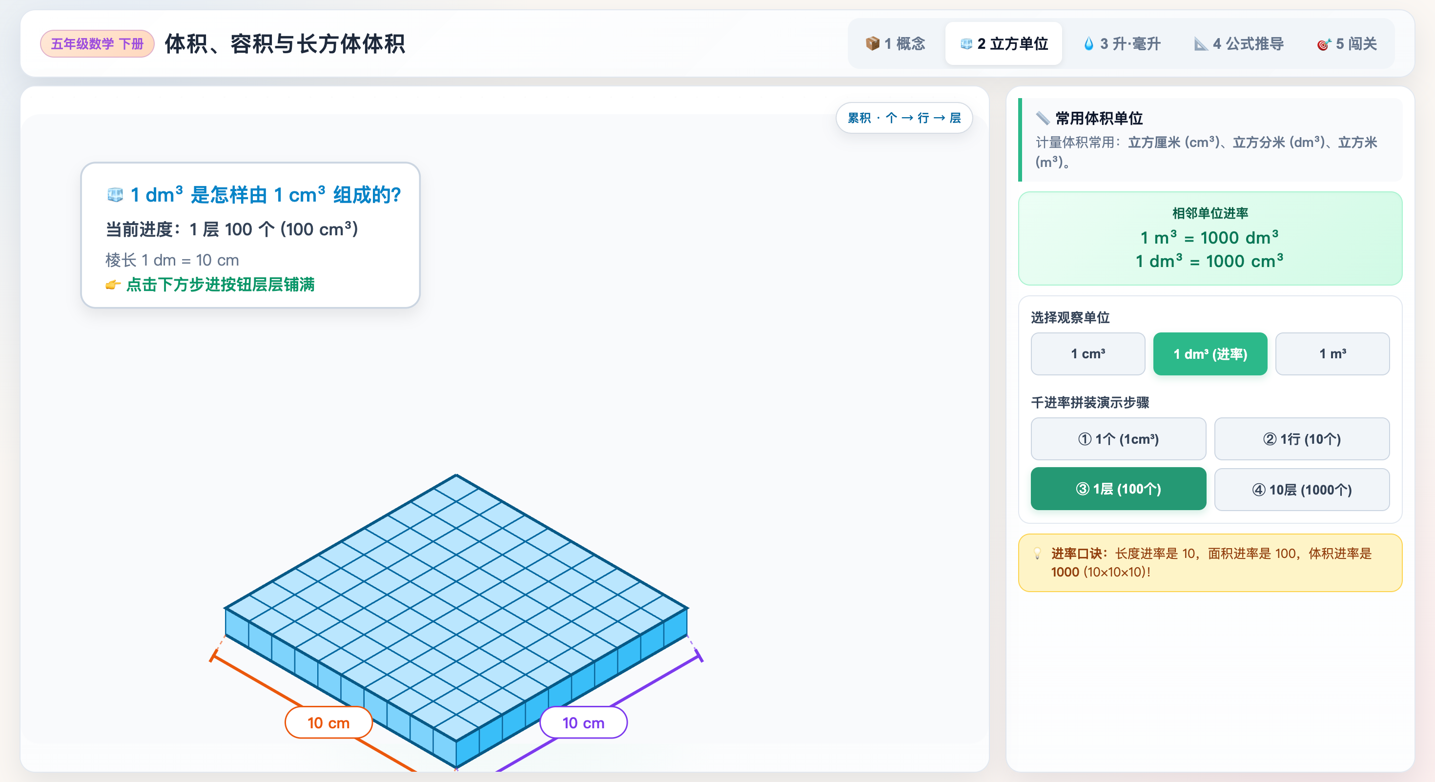 体积、容积与长方体体积互动观察