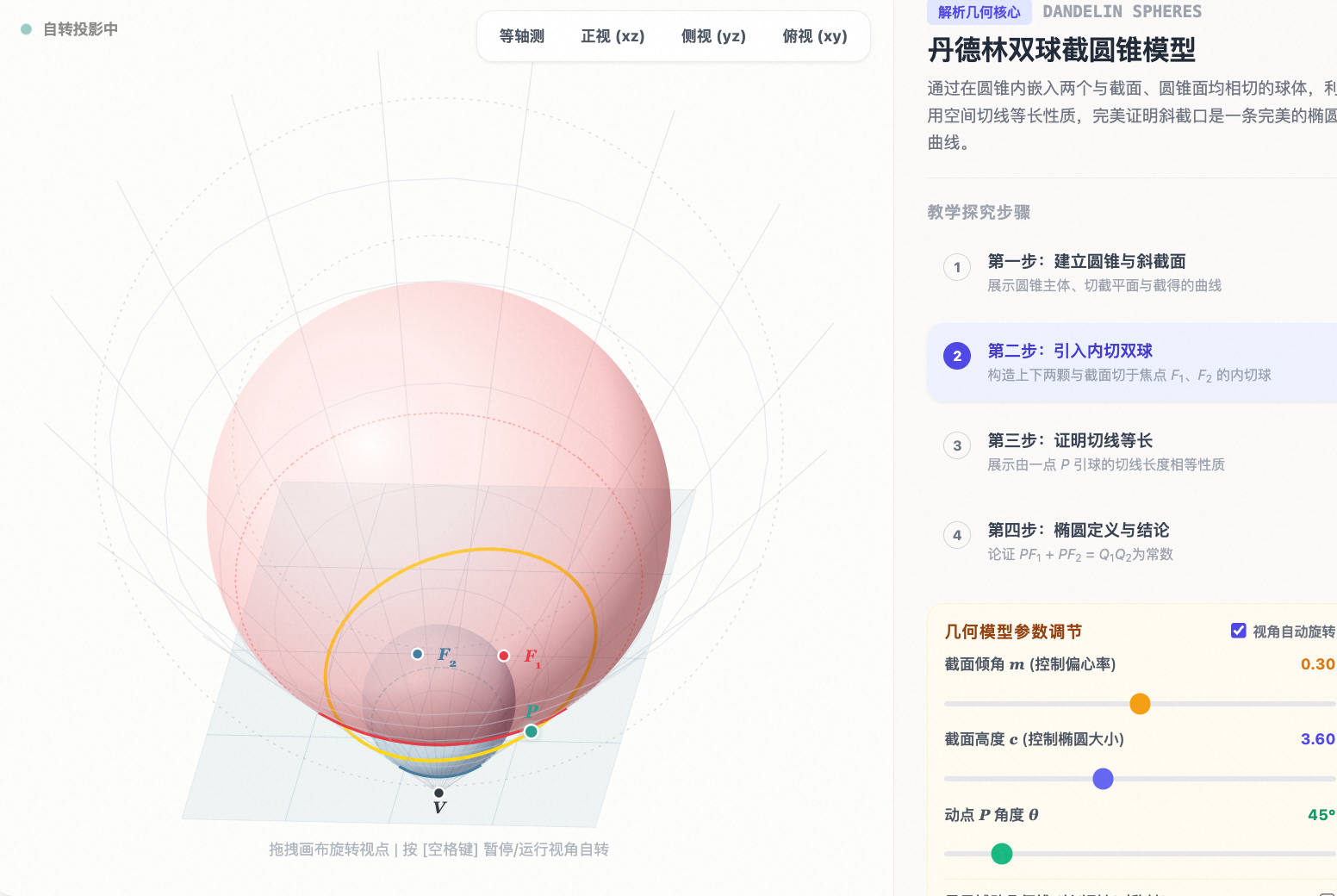 丹德林双球截圆锥模型