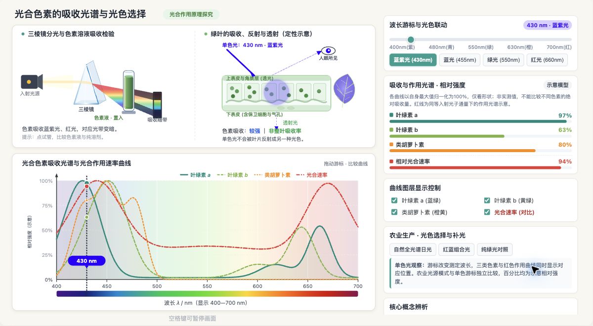高中生物+光合色素的吸收光谱与光色选择