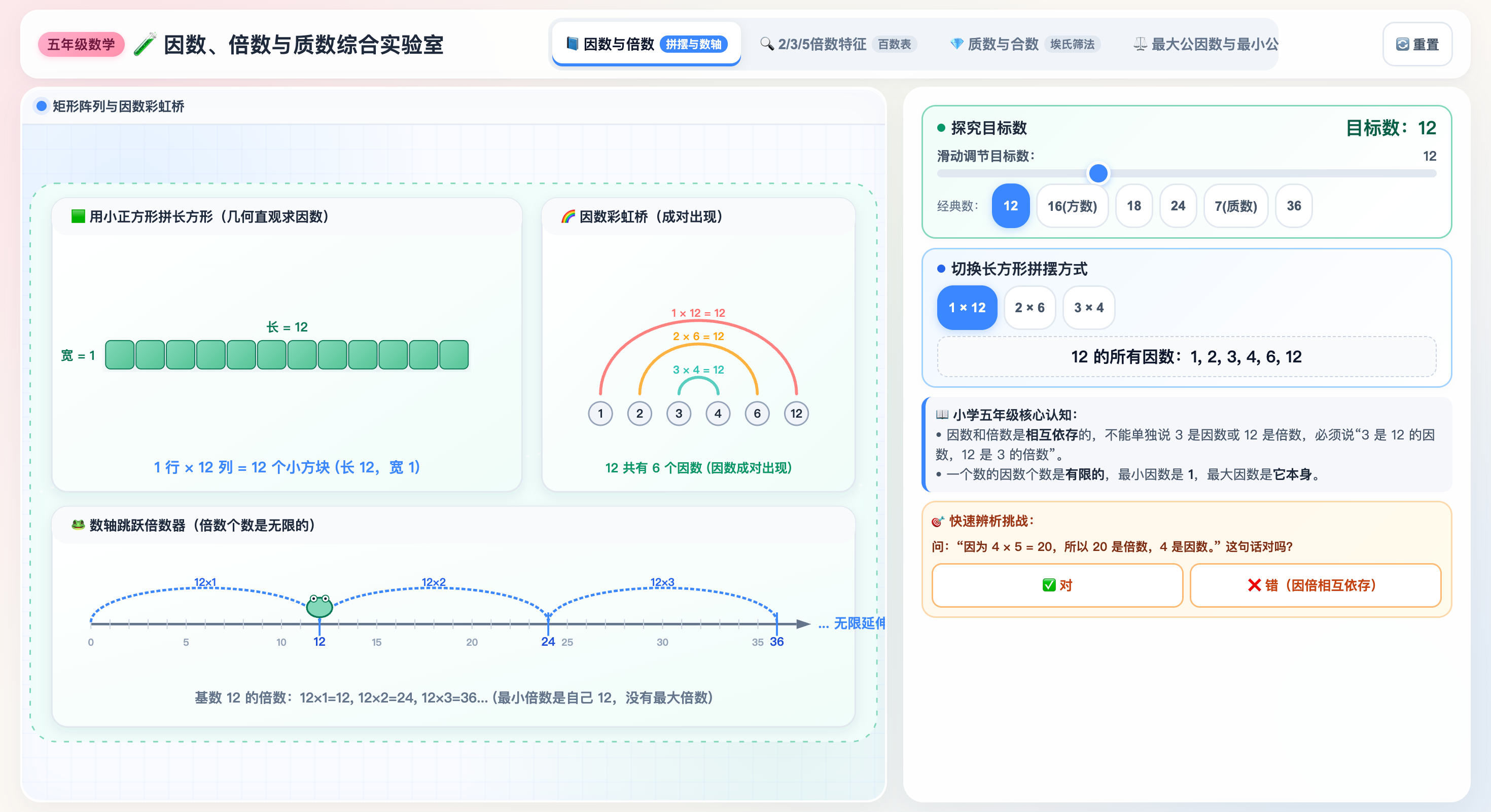 因数、倍数与质数互动可视化
