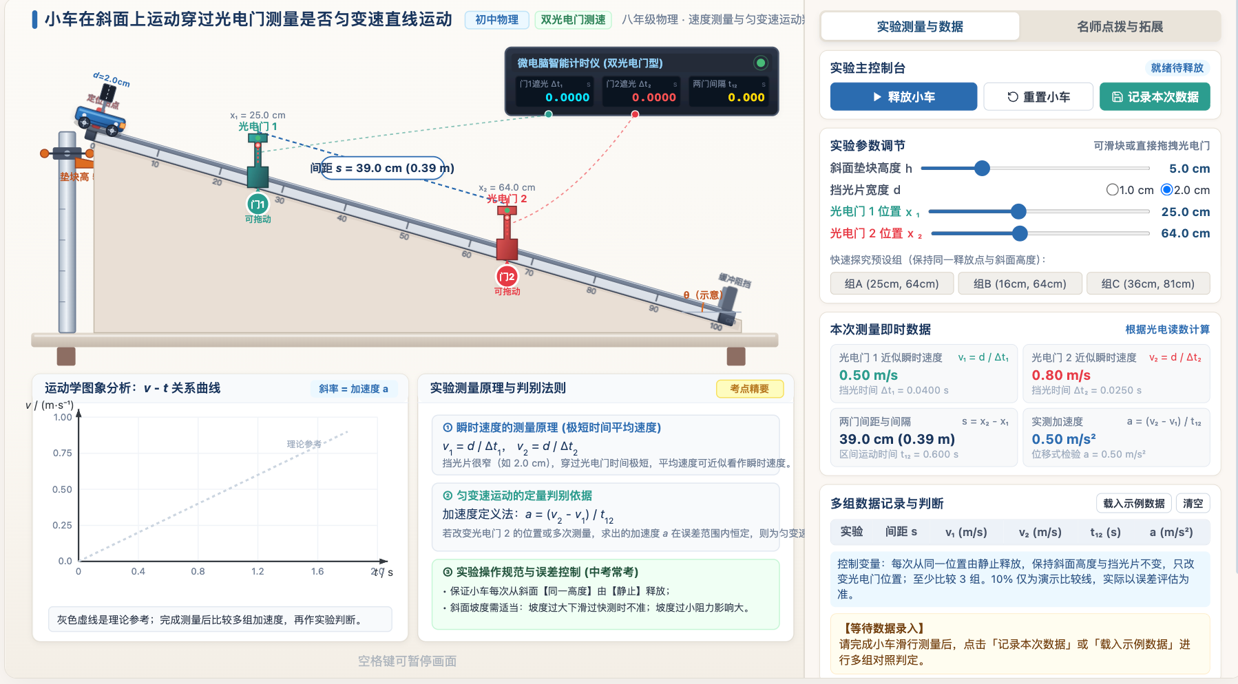 斜面小车的光电门匀变速直线运动