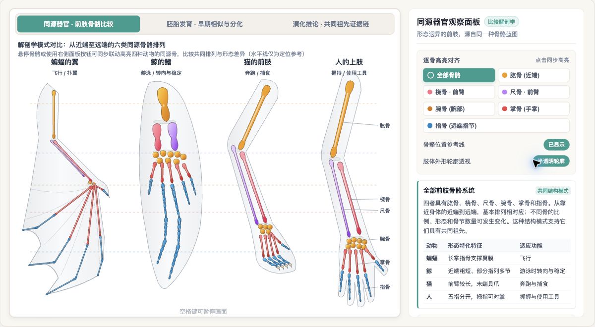 同源器官与胚胎发育的进化证据