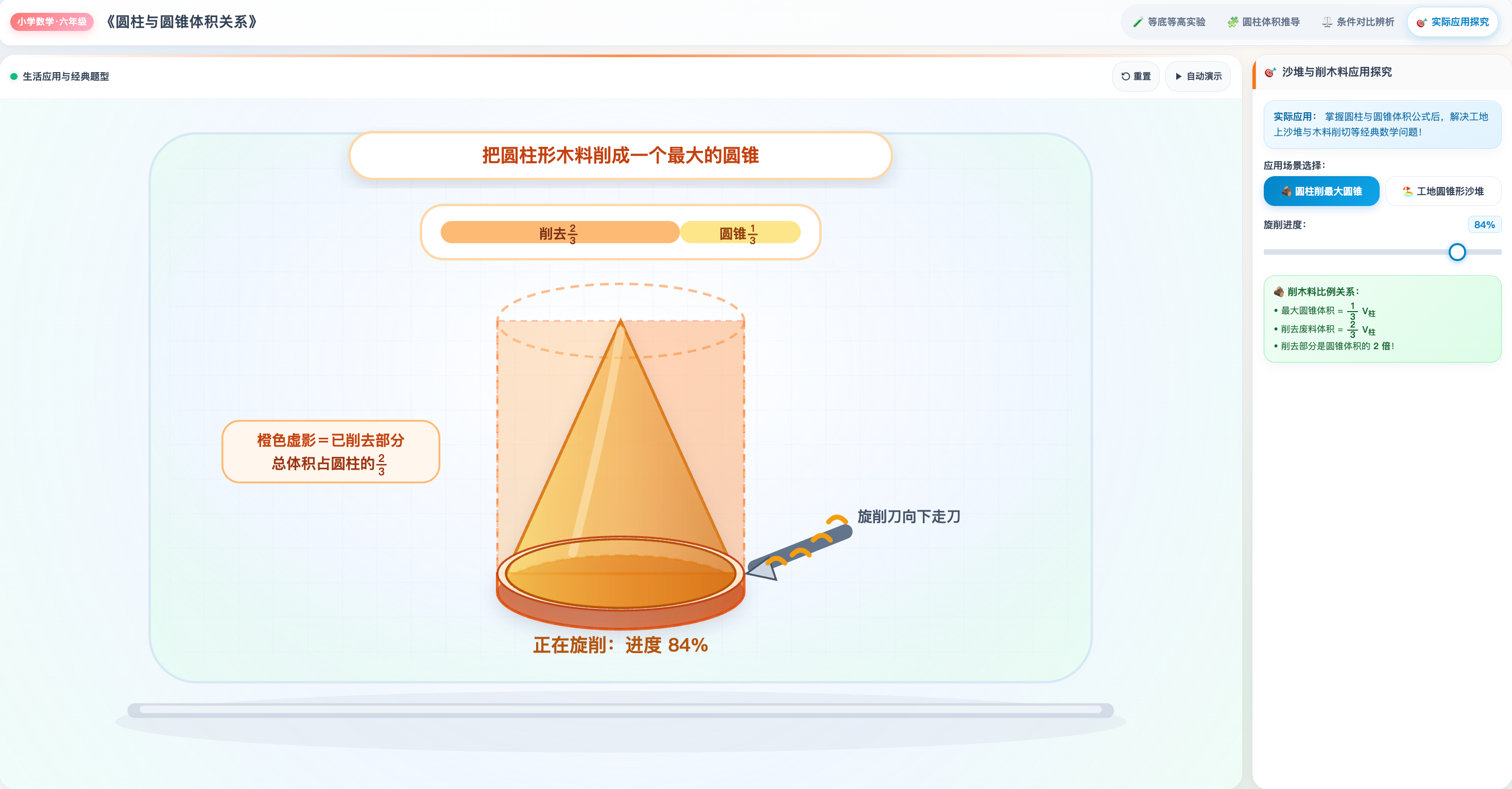 等底等高圆柱与圆锥体积关系可视化